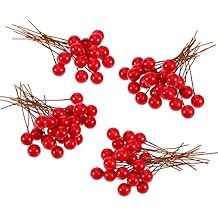 Bayas de Acebo Artificiales, 100 Piezas Mini 10 mm de Bayas Falsas Adornos en Alambre para Decoraciones de Árbol de Navidad DIY de Corona de Flores Manualidades (Rojo)