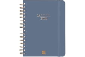 Finocam – Agenda Spirale 2026 1 Jour par page | Janvier – Décembre (12 mois) | Agenda annuel 2026 avec élastique | Double spirale Couverture rigide Alma – Bleu – International