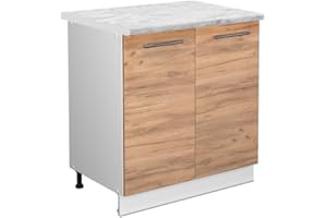 Vicco mobile lavello cucina Fame-Line, Quercia dorata/Bianco, 80 cm con ripiano, PL Marmo