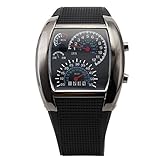 Pixnor G1168 Wasserdichte Sport Blaulicht binäre LED Dot Matrix Auto Meter Dial Unisex Aviation Armbanduhr mit Datum Woche (schwarz)