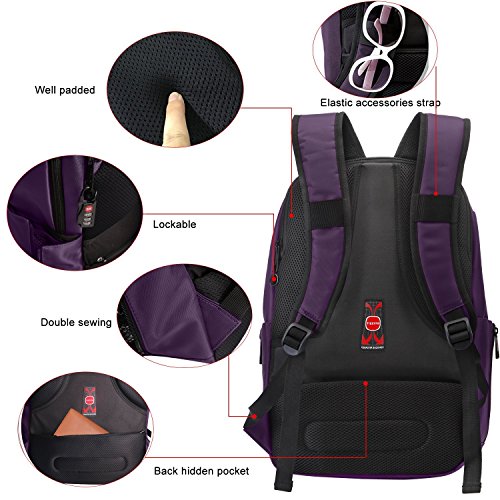 Norsens Notebook Laptop Rucksack 15 6 Zoll Gepolstert Wasserdichter Business Rucksack Damen Purple