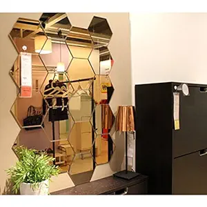 Atulya Arts 3D Acrylic Mirror Hexagon Shape Wall Stickers (Gold) - (Pack of 20)