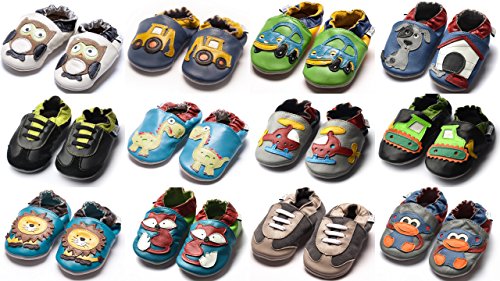 Jinwood designed by amsomo – Boys – Jungen – Hausschuhe – echt Leder Lederpuschen – Krabbelschuhe – soft sole / mini shoes div. Groeßen - 5