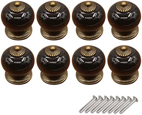 bfeem Knob, 8 Pcs European Retro Furniture Knob Furniture Handle Fashion Ceramic Pumpkin Design Knob for Drawer Cabinets Wardrobe and Other Furnitures (Black)
