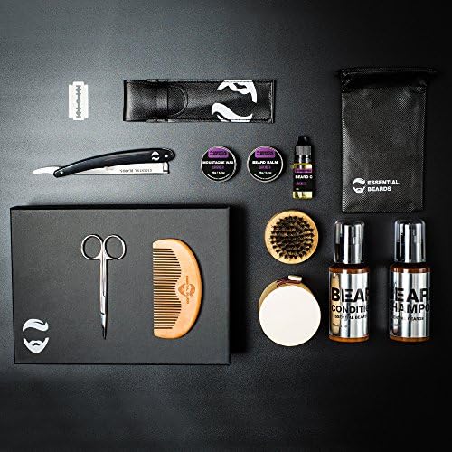 Essential Beards advanced Beard Grooming Kit XS BOX including Beard Balm, Oil, Mustache Wax, Shampoo, Scissors &amp; Gift Box, Ideal for Travel Use (Clique)