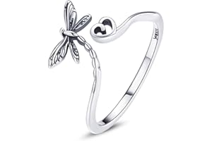 Qings Anillo Libélula Plata 925 Ajustable Abierto Moda Lindo Animales Anillos de Mariposa Retro Estilo Vintage Joyería Regalos de Cumpleaños para Mujeres Niña