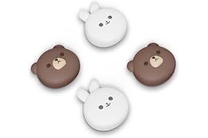 PlayVital Joystick Caps für PS5,Stick Aufsätze für PS4,Kappen für Xbox Series X&S,Thumbstick Schutzkappen Zubehör für Xbox One,Analog Stick Kappen für Switch Pro Controller-Molliger Bär & Smiley Hase