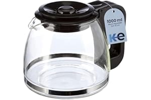 Anakel Home Jarra de Cristal para Cafetera de Goteo con Altura Regulable | Medidas 13,5-15cm de Alto x 14cm de Ancho | Jarra de Café con Tapadera, Color Negro