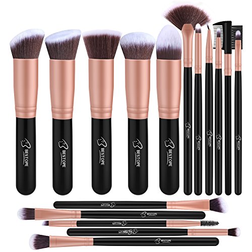 Bestope Makeup Brush Set-16pcs Professional Make Up Brushes Cosmetic Makeup Brushes Makeup Make Up Brush Set with Soft Synthetic and Vegan Bristles Beauty Tools for All Consistencies-Rose Gold