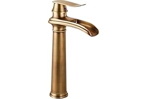 EGTink Robinet de Lavabo Cascade,Robinet de Salle de Bain,Mitigeur de Lavabo Antique, Robinetterie de Lavabo en Laiton (Bronze Antique, long)