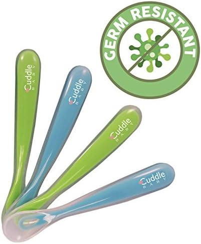 Cuddle Baby® Gum-Friendly First Stage Soft Tip Silicone Feeding Spoons for Babies - Great Infant Gift Set (Pack of 4) Blue Color - BPA, Lead, Phthalate and Plastic Free