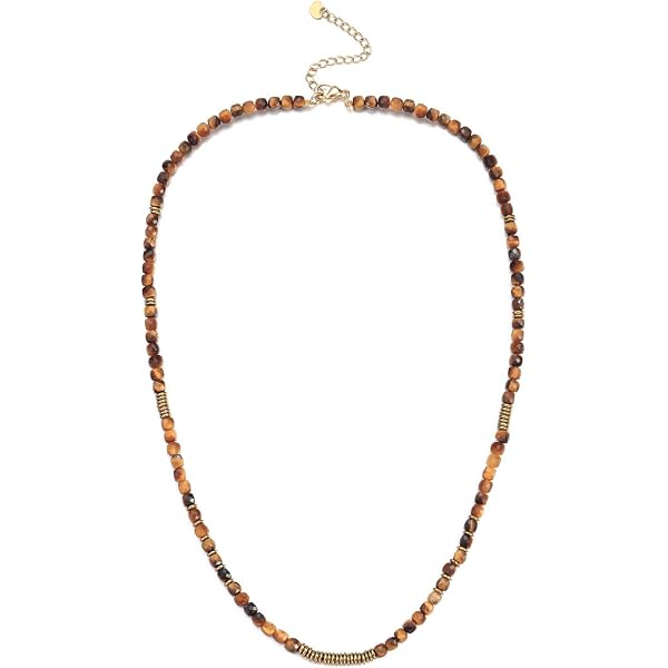Collier élastique En Perles D'oeil De Tigre Naturelles - Longueur 56-60 Cm, Sans Fermoir, Neuf