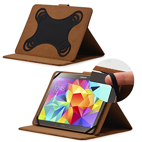 MANNA UltraSlim Universal-Schutztasche für Tablets mit 8 bis 10 Zoll Displaydiagonale | Kunstleder, braun , farblich abgesetzte Naht | EasyStand – in zwei Positionen aufstellbar | CleverStrap – Handgurt | Innenpolsterung aus braunem Mikrovlies - 4