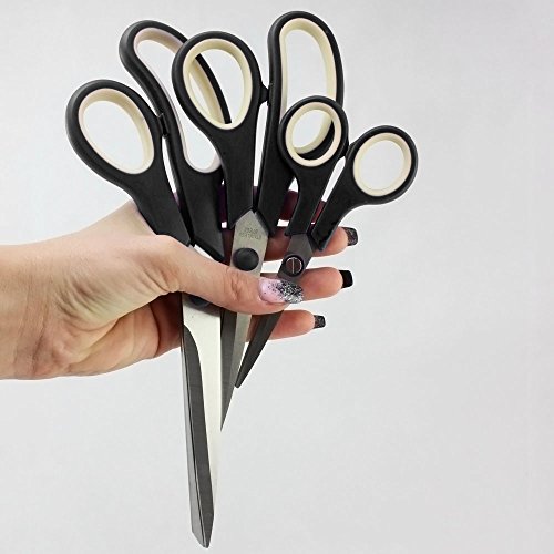 COM-FOUR® 3er Set Scheren Universalschere Haushaltsschere Küchenschere Mehrzweckschere Soft-Touch-Schere in 3 verschiedenen Größen in Schwarz (schwarz) - 3