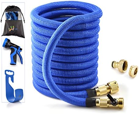 WEUE 2017 NEW Garden Hose Expandable Hose With All Brass Connectors and shutoff valve, 9 Pattern Spray Nozzle And High Pressure, Pocket Water Hose (75ft)