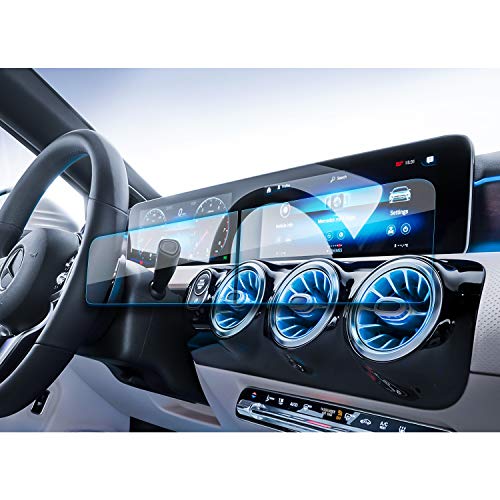 Yee pin protector de pantalla de navegación compatible con mercedes benz a-klass 10.25 pantalla doble película protectora película de vidrio templado izquierda y derecha pantalla dividida 2 piezas