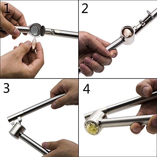 Chinansia Knoblauchpresse Schwerlast Rostfreier Stahl Ingwer Knoblauch Presse Abnehmbar Knoblauchbrecher Chopper Mit Knoblauch-Entferner Löffel-Reinigungsbürste (Knoblauchpresse) - 2