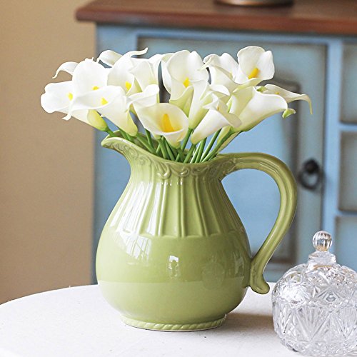 10 Stück JUYUAN-EU Calla künstliche Blumen mit Blätter Dekoriere Kunstblumen Latex Real Touch Bridal Wedding Bouquet Home Decor Weiss - 6