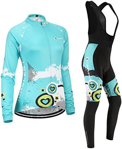 [3D pad][Type:Set[Fleece &amp; Black Bib] size:M] perspiration breathable Women Sleeve New Jersey Long Jerseys vest windbreaker Cycling performance