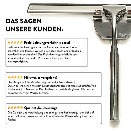 MYPRIMA Premium-Duschabzieher aus Edelstahl (rostfrei) | Verbesserte Version 2017 | MYPRIMA #1 Top Seller | schnelles und leichtes Abziehen und Trocknen, Badezimmer-Wischer / Fenster-Abzieher mit ergonomischem Griff, Dusch-Abzieher für Bad, Fenster und mehr (Silber, inkl. Wandaufhänger) - 7