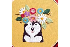 That's Ideal Marketplace Animal Pattern Embroidery kit for Beginners Adults and Children, 15cm Embroidery Sewing kit, 20cm Embroidery Sewing Learning kit, Sewing Hobby kit (Husky (20cm))