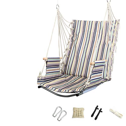 Preisvergleich Produktbild Viktion verbesserte Hängesessel Garten Schaukel Hängematte Schaukelsitz Hängestuhl Hängeschaukel mit 75cm Höhe Rückenlehne bis 150 kg belastbar (gelb-blau)