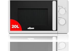 Nilson Microondas 20 Litros Básico Blanco NMW2700. 700W, 5 Programas, Modo Descongelación, Revestimiento Interior, Fácil Limpieza, Temporizador 35min.
