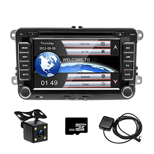 Reproductor de CD y DVD para coche de Camecho. Con doble DIN, 7 pulgadas, GPS y navegador, radio estéreo, pantalla táctil + 4 LED y mini cámara de visión nocturna for VW