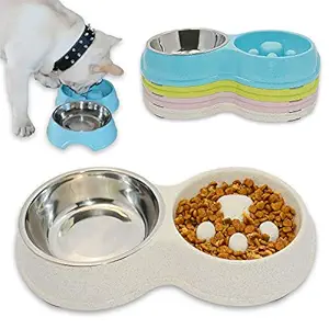 Hifrenchies Dog Slow Eating & Drinking Bowl,Stainless Steel Interactive Slow Feed Dog Bowl for French Bulldog,Slow Down Eating Eco-Friendly pet Bowl for Frenchie (White)