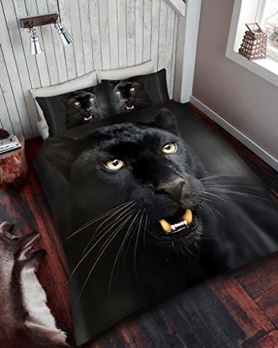 3D Animal Print Effect Design Duvet Quilt Cover Set With Matching Pillow Case Bedding Set (King, 3D Black Panther)