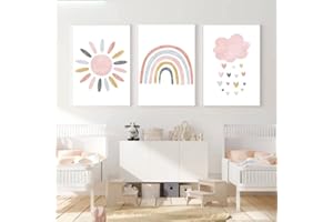 Youihom 3 Poster Arte Nordico Laminas Boho Sol Arcoiris Nube Cuadro Habitacion Bebe Decoracion Pared Infantil Niña 30x40 sin Marco
