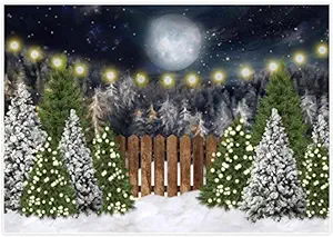 Allenjoy 7x5ft Christmas Night Scene Photography Backdrop Xmas Pine Trees White Snow Winter Newborn Baby Pet Pregnant Wedding Photoshoot Background 1st Birthday Happy New Year Video Photo Booth Props