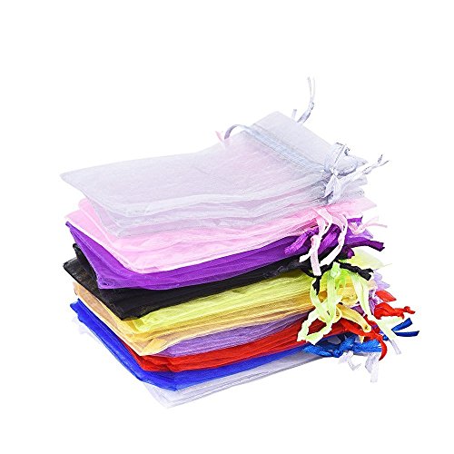 Mudder 100 Stück bunte Organzasäckchen Organzabeutel Geschenkbeutel Schuckbeutel für Hochzeit, Mittelgroß - 2