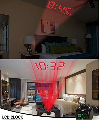 aiernuo Wecker mit LED-Projektion, für Wand-/Deckenprojektion, LCD-Digitalanzeige, mit Sprechfunkton (evtl nicht in deutscher Sprache) und Temperaturanzeige – Einfache Anwendung, zur Verwendung als Wecker oder als Baby-Nachtlicht, ABS, schwarz, 10.0×8.20×8.20cm - 7
