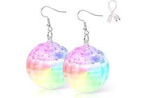 CAPANEUS LED Discokugel Ball Ohrringe, Discokugel Kostüm Accessoires, LED Ohrringe, Licht Projektion Ohrringe, Discokugel Schmuck, LED Party Accessoires für Karneval, Mottoparty, 70 80 90er Jahre Outfit Damen