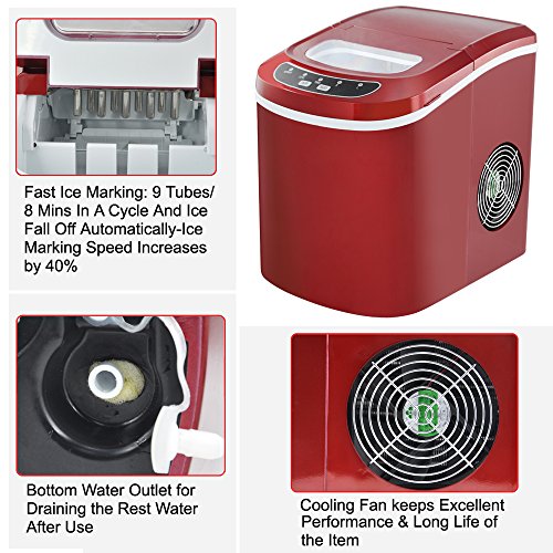 Yahee Eiswürfelmaschine Eismaschine Eiswürfelbereiter Eis Würfel Maschine IceMaker Rot - 7