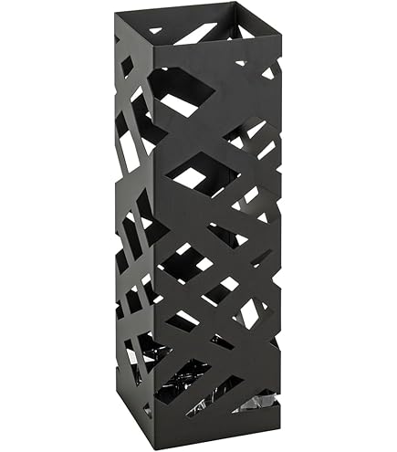 BAKAJI Portaombrelli In Ferro Design Quadrato - Vaschetta Salvagoccia, Ganci Per Ombrelli Pieghevoli, Nero - Foto 2