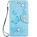 Produktbild Jinghuash Kompatibel mit Sony Xperia XZ1 Compact Hülle,Bling Glitzer Glänzend Strass Diamant PU Leder Flip Case Brieftasche Ledertasche Schmetterling Muster Klapphülle Lederhülle Handyhülle-Blau