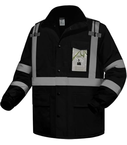 Jksafety 10 Pockets Hi Vis Waterproof 3m Reflective Winter Bomber Jacket For Men Women Secured Tablet Pocket Detachable Hood And Retractable Id Pocket 118 Orange Black Xxl