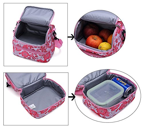 MIER Isoliertasche Lunchtasche Kühltsche Thermotasche Tragetasche für Mädchen und Frauen, pinke Blume - 7