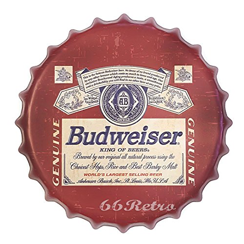 Ronda de 66retro Budweiser, cerveza, tapón de botella, metal Tin Sign, placa de pared decorativo, de diámetro 35 cm