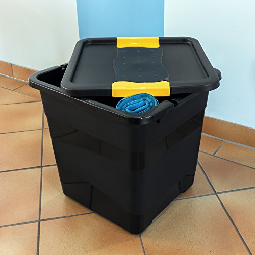 30 Liter Kunststoff Box Aufbewahrungsbox + Deckel schwarz Archivbox Multibox Drehstapelbox - 5