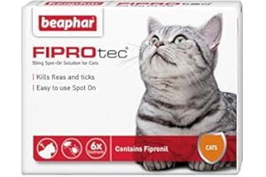 Beaphar® FIPROtec® Kill Flea Ticks Spot On Drop Treatment Protection for Small Medium Large XL Dogs Puppies & Cats (Cats, 6 Treatments)