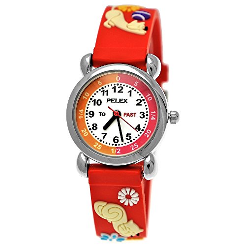 Pelex London Kinder-Uhr Mädchen-Uhr für Kinder Silikon-Kautschuk Armband-Uhr Uhr mit 3D Katzen Kätzchen Motiv Rot Pink