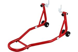 Youwise Béquille Atelier Moto Arrière, Leve Moto, Béquille Moto, Bascule De Support Arrière De Moto, Fixation Sur Plaque Avec Roues Et Barres De Renfort Latéraux, Capacité De Charge De 450 Kg (Rouge)
