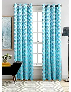Skyloom Floral Printed Curtain Drapes for Door - 50% Blackout Eyelet Polyester Panels for Home & Office - Modern Curtains for Kids Bedroom Living Room Hall , 1 Piece, 4 x 7 Feet, Blue
