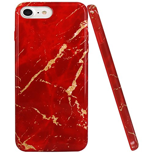 JIAXIUFEN TPU Gel Silicone Protettivo Skin Custodia Protettiva Shell Case Cover Per Apple iPhone 7 / iPhone 8 - Red Marmo Design
