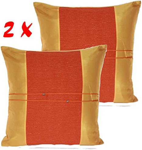Covers cushion Decoratives for home, Sofa, sofa, couch, Chair, pillow covers in silk of Thailand, 45 x 45 cm, Pack of 2 ( Orange )
