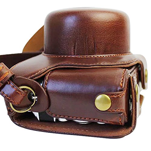 First2savvv XJD-J5-HH10 brun fonc   Qualit   sup  rieure PU cuir   tui housse appareil photo num  rique pour Nikon 1 J5 with 10-30mm LENS