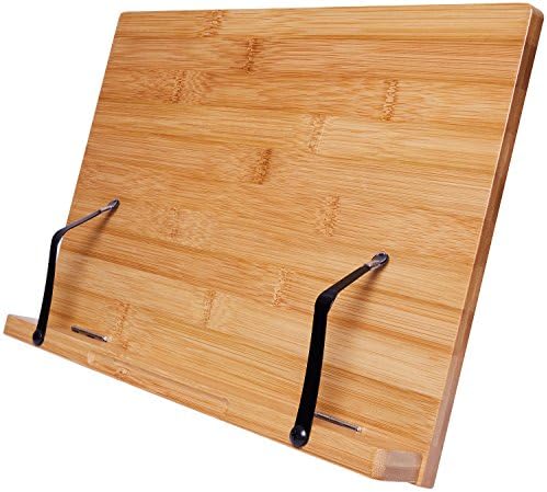 Bamboo Cookbook Stand by Harcas. Holder for Books, iPads, Tablets and Smartphones. Made with Gorgeous Eco-Friendly Bamboo. Easily Holds Large or Small Cookbooks. Looks Beautiful in Any Kitchen